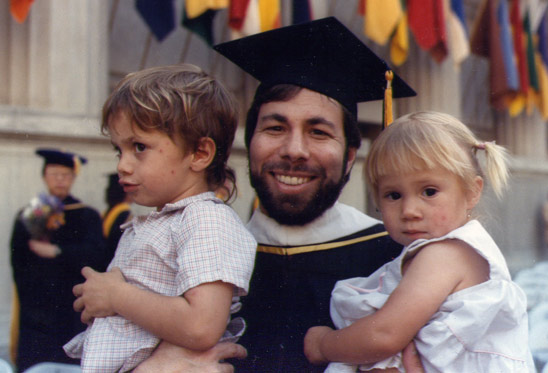 Wozniak with his children at his 1986 UC Berkeley graduation.