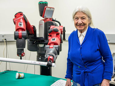 Ruzena Bajcsy with a robot in the lab
