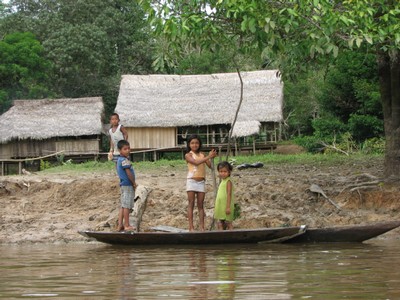 Children in a boat on the river