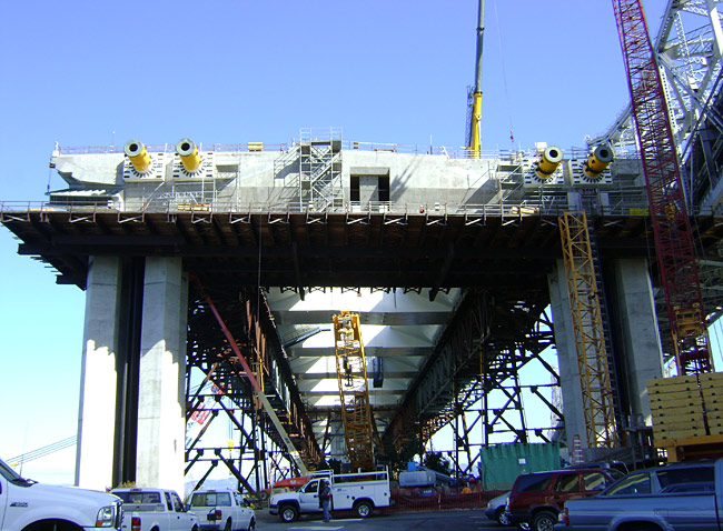 A section of the bridge’s main span as seen from the construction site on Yerba Buena Island.