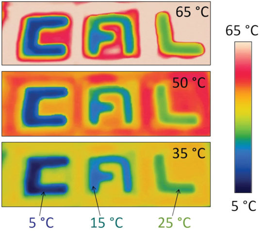 Thermal image of the latters C-A-L show misleading colors