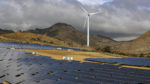 Solar panels and wind power turbine in the Tehachapi Mountains