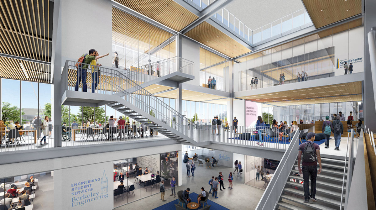 Artist's concept of central interior forum in the new Engineering Student Center.