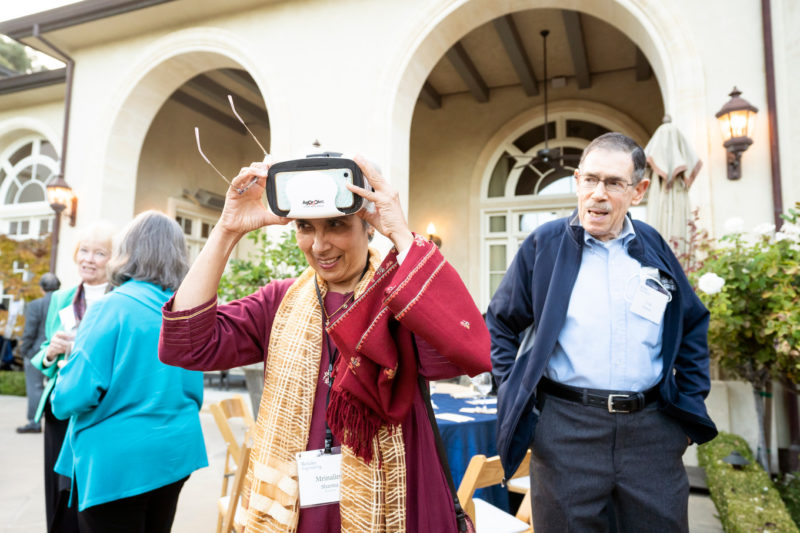 A Dean's Society member reacts after experiencing the new Student Engineering Center in VR