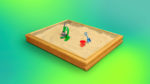 Sandbox with toys and a microscope