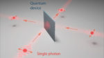 Illustration of single photons approaching metamaterial beam splitter
