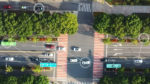 Overhead view of traffic intersection